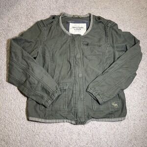 Abercrombie & Fitch Military Style Olive Green Snap Button Size Small Jacket Y2K